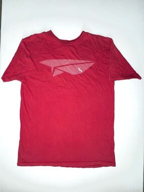 Men's Red Benny Gold Short Sleeve Graphic Tee - Striped Paper Plane Motif